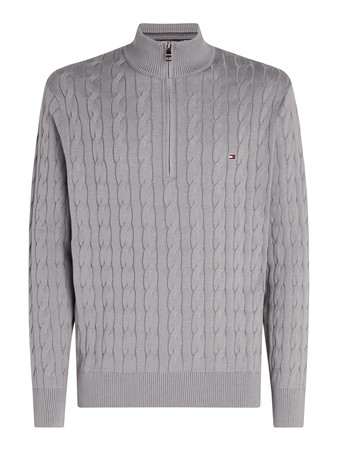 Tommy Hilfiger Classic Cable Knit Half-Zip Jumper - Grey - XL