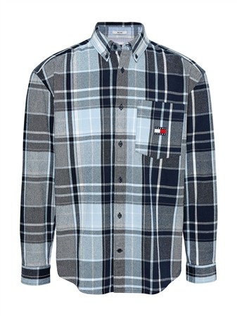 Tommy Jeans Logo Brushed Flannel Relaxed Shirt - Navy - XL