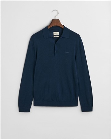 Gant Extrafine Merino Wool Polo - Navy - L