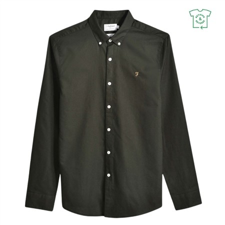 Farah Brewer Slim Fit Organic Cotton Oxford Shirt - DK Green - XS