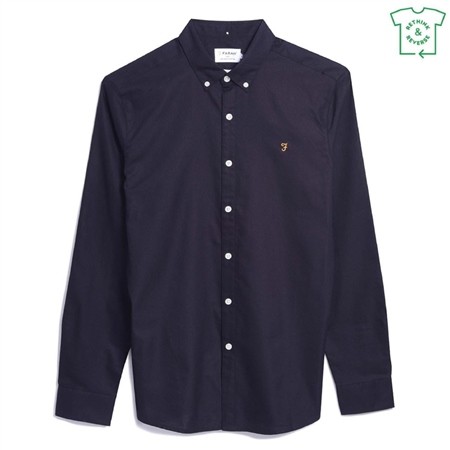 Farah Brewer Slim Fit Organic Cotton Oxford Shirt - Navy - L