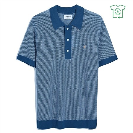 Farah Sandford Knit Polo Shirt - Blue - L