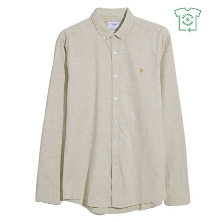 Farah Steen Slim Fit Brushed Organic Cotton Shirt - Beige - XL