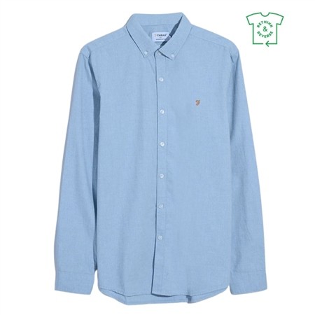 Farah Steen Slim Fit Brushed Organic Cotton Shirt - Blue - L