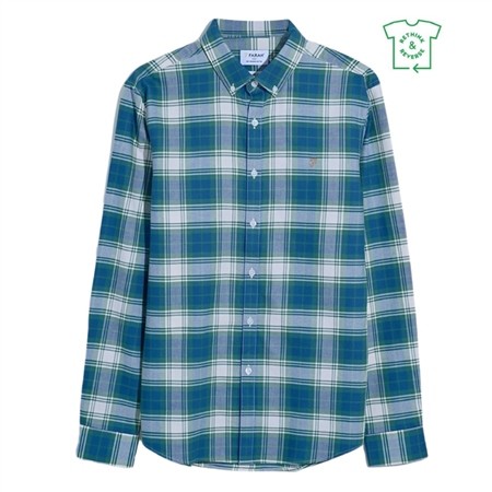 Farah Brewer Slim Fit Check Organic Cotton Oxford Shirt - Blue - S