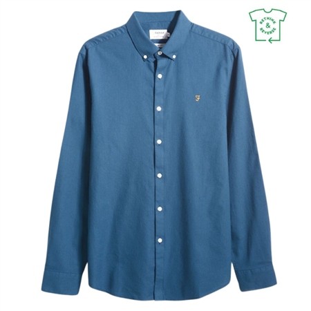 Farah Brewer Slim Fit Organic Cotton Oxford Shirt - Cold Blue - S