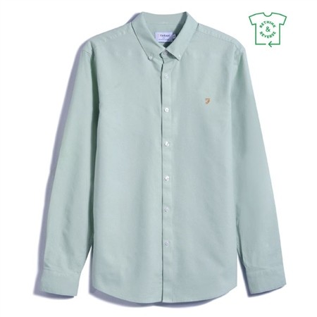 Farah Brewer Slim Fit Organic Cotton Oxford Shirt - Grove Green - XS