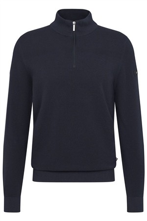 Bugatti Mens Troyer Birdeye Knit Zip Neck Sweater - Navy - M
