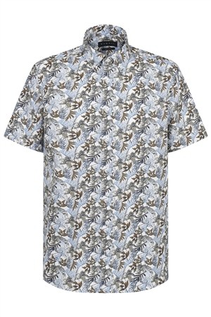 Bugatti Casual Leaf Print Short Sleeve Shirt - Beige - XL