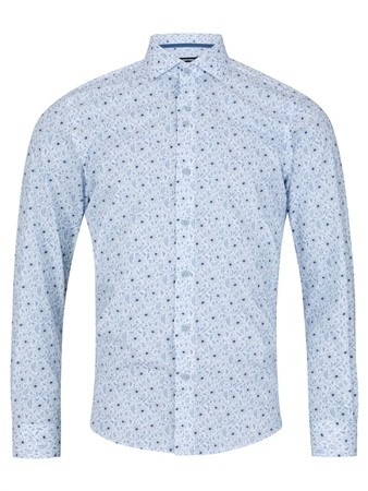 Remus Uomo Frank Tapered Print Shirt - Blue - 16