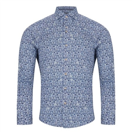Remus Uomo Frank Floral Long Sleeve Shirt - Dark Blue - 16.5