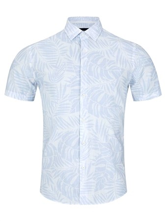 Remus Uomo Parker Leaf Print Shirt - Light Blue - M