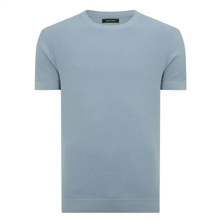 Remus Uomo Slim Fit Wafffle Knitted Crew Neck T-shirt - Blue - S