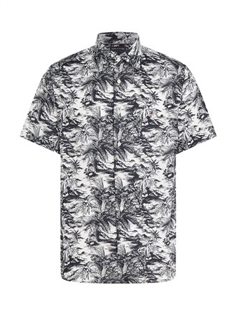 Tommy Hilfiger Tropical Print Pure Linen Shirt - Navy - L
