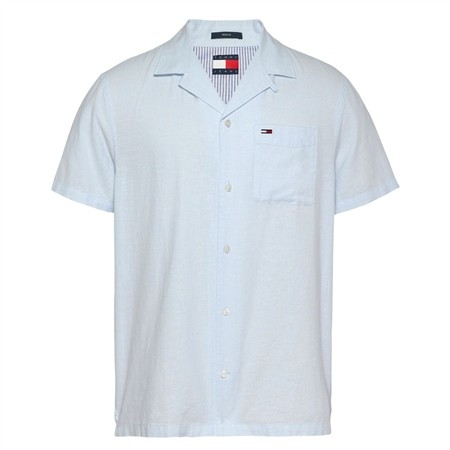 Tommy Jeans Regular Fit Linen Blend Shirt - Blue - M