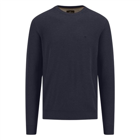 Fynch Hatton O-Neck Structure Cotton Knit - Navy - L