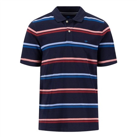 Fynch Hatton Striped Premium Cotton Polo Shirt - Navy - M