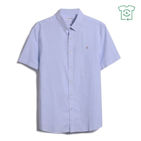 Farah Brewer Stripe Short Sleeve Shirt - Sky Blue - XL