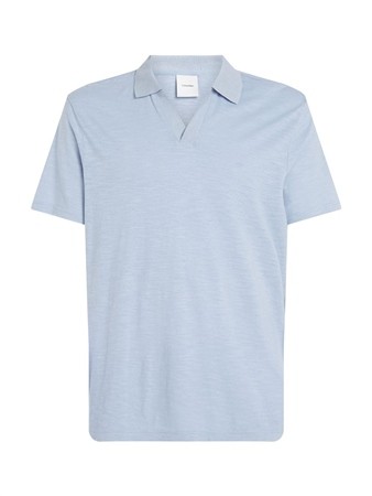 Calvin Klein Linen Cotton Cuban Collar Polo Shirt - Blue - S