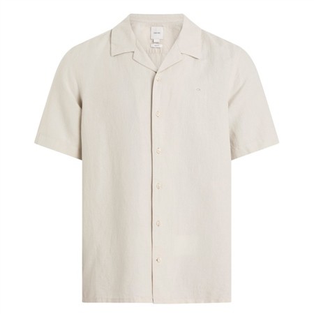 Calvin Klein Linen Cotton Cuban Collar Shirt - Grey - L