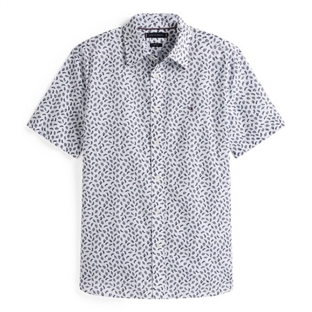 Tommy Hilfiger Linen Blend Printed Short Sleeve Shirt - White - M