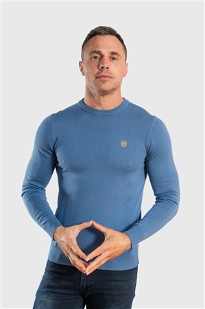 Xv Kings Dawson Fine Knit Cotton Sweater - Blue - XL