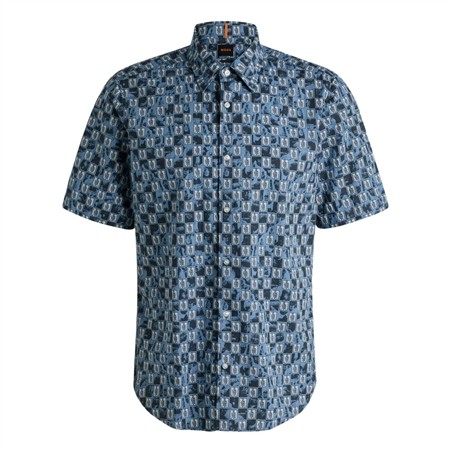 Boss Rash 2 Printed Cotton Poplin Shirt - Blue - M