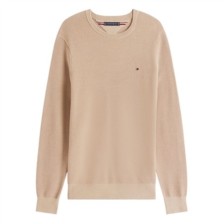 Tommy Hilfiger Flag Embroidery Textured Crew Neck Jumper - Beige - L
