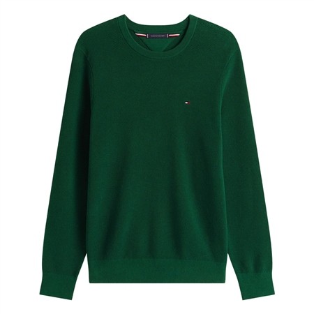 Tommy Hilfiger Flag Embroidery Textured Crew Neck Jumper - Green - S