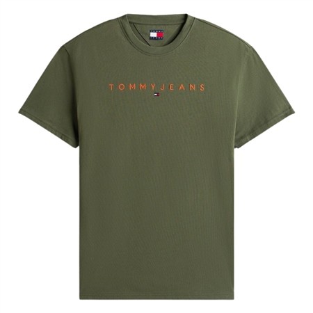 Tommy Jeans Linear Logo Embroidery Crew Neck T-Shirt - Green - XL