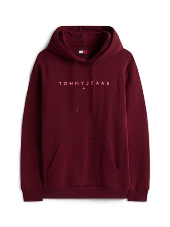 Tommy Jeans Linear Logo Embroidery Kangaroo Pocket Hoodie - Wine - L