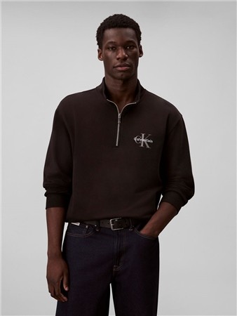 Calvin Klein Jeans Premium Terry Relaxed Quarter Zip Sweatshirt - Black - M