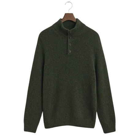 Gant Wool Blend Neps Half Buttoned Sweater - Green - L