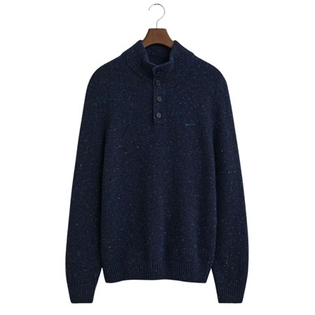 Gant Wool Blend Neps Half Buttoned Sweater - Navy - 2XL