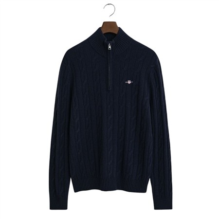 Gant Lambswool Cable Half Zip Jumper - Navy - M