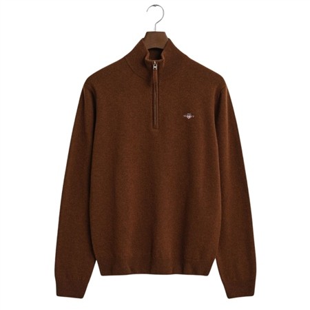 Gant Superfine Lambswool Half Zip Sweater - Brown - M