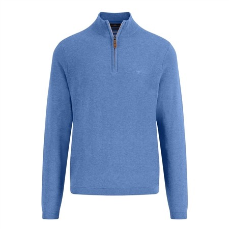 Fynch Hatton Air Cotton 1/4 Zip Knited Sweater - Blue - XL
