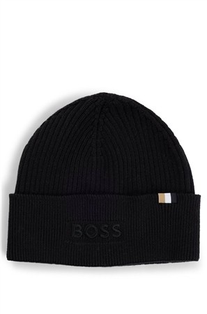 Boss Magico Logo-embroidered Wool Beanie Hat- Black - One