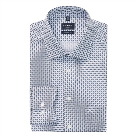 Olymp Olymp Printed Business Shirt - Blue - 16.5