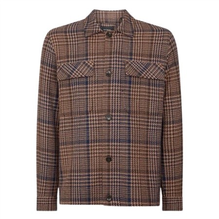 Remus Uomo Regular Fit Houndstooth Shacket - Brown - XL