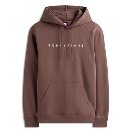 Tommy Jeans Linear Logo Embroidery Kangaroo Pocket Hoodie - Coffee Brown - M