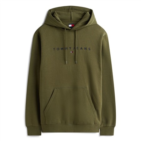 Tommy Jeans Linear Logo Embroidery Kangaroo Pocket Hoodie - Green - XS
