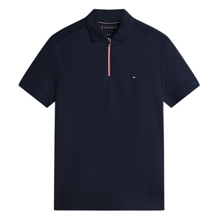 Tommy Hilfiger Liquid Cotton Interlock Knit Zipped Polo Shirt - Navy - XL