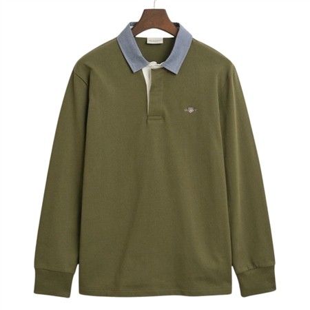Gant Cotton Chambray Heavy Rugby Shirt - Green - M