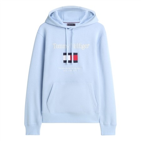 Tommy Hilfiger Logo Embroidery Flex Fleece Hoodie - Blue - L