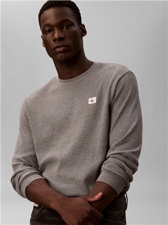 Calvin Klein Jeans Long Sleeve Waffle Badge Crew T-shirt - Grey - M