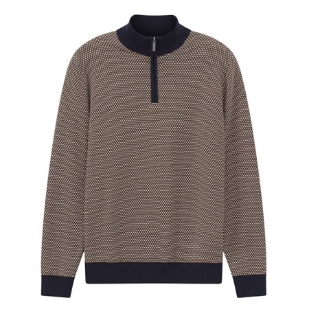 Bugatti Mens Half Zip Textured Sweater - Beige - 2XL