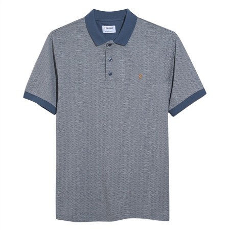 Farah Sefton Jacquard Polo Shirt - Blue - S