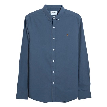 Farah Brewer Slim Fit Organic Cotton Oxford Shirt - River Blue - M
