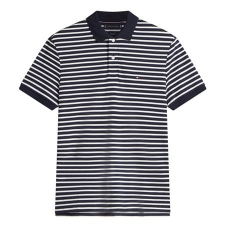 Tommy Hilfiger Liquid Cotton Interlock Knit Striped Polo Shirt- Navy - L